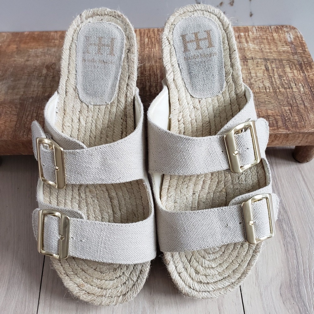 Haute Hippie Sandals Womens 9.5 Cream Neutral Nikki Espadrille Comfort Slide